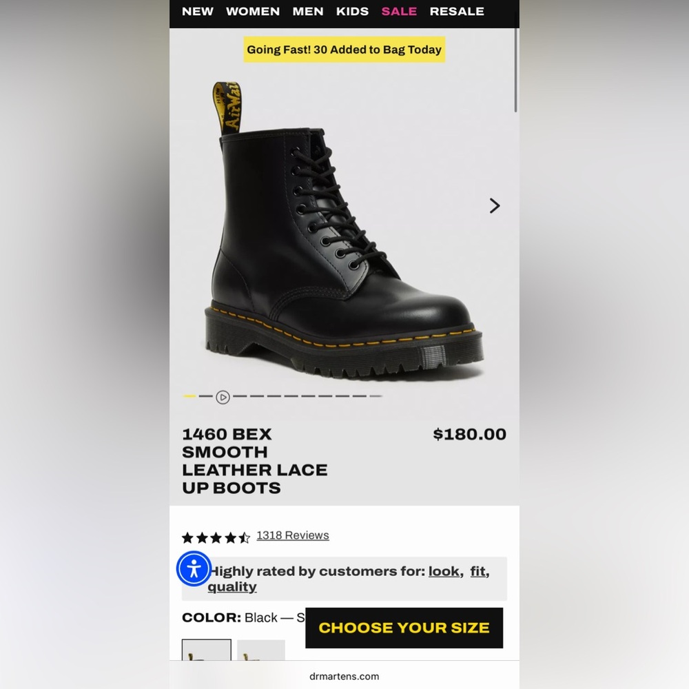 Dr. Martens Black Smooth Leather Boots - Picture 2 of 6